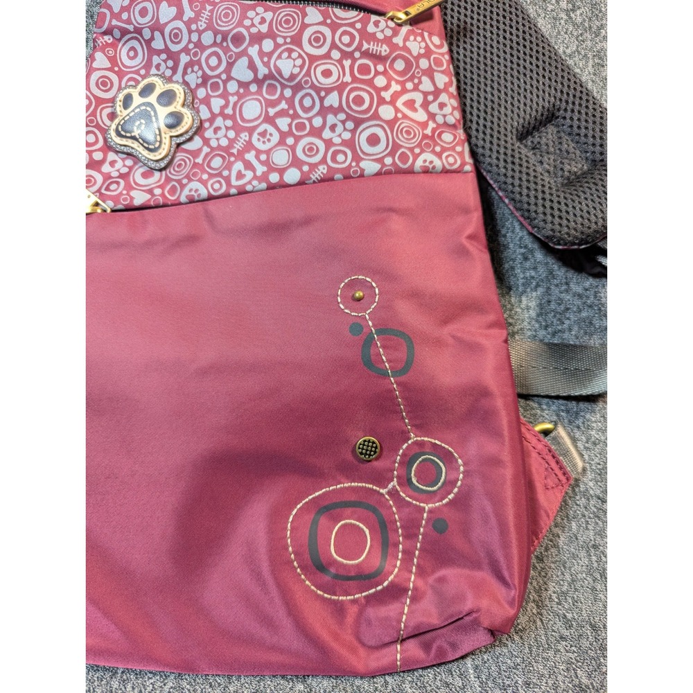 Chala Burgundy Nylon Paw Print Sling Backpack Crossbody Bag Gold Tone Hardware - Picture 3 of 8